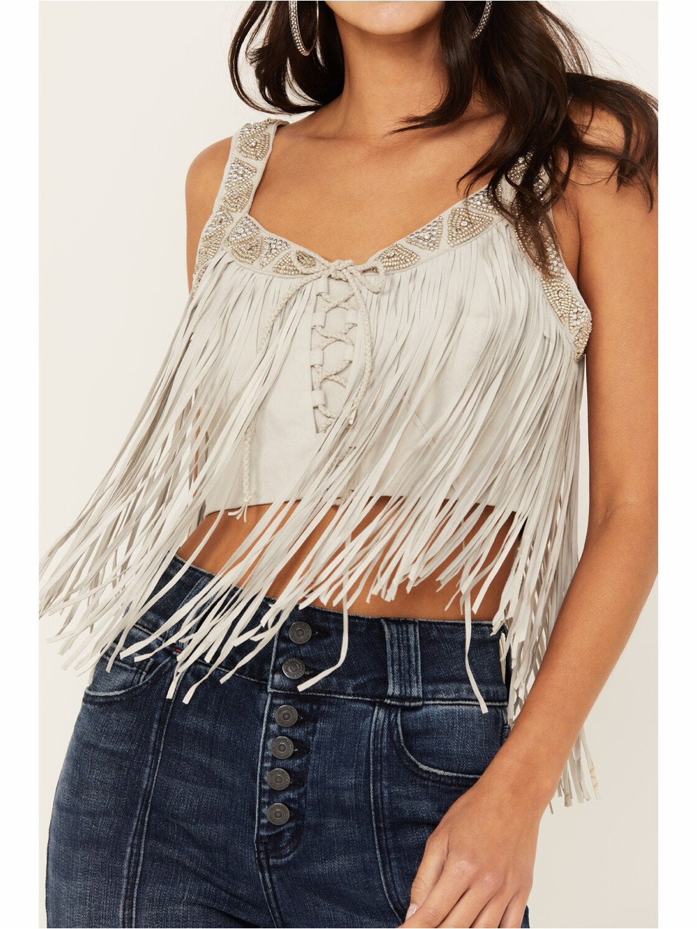 $250 NWOT IDYLLWIND WOMEN'S GEORGIA LEATHER FRINGE LACE-UP BUSTIER L